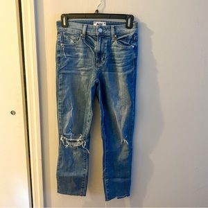Paige Hoxton Ankle, distressed, raw hem, medium wash, size 24